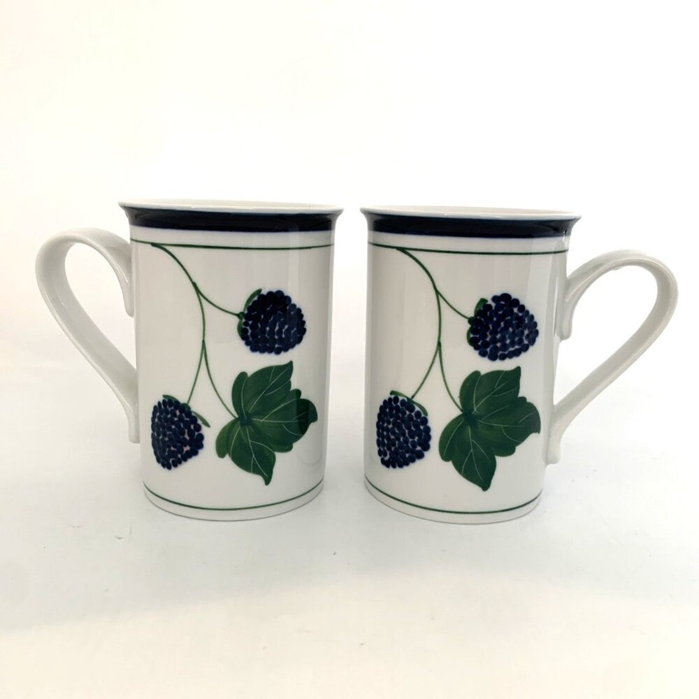 Pair of Dansk Berries Tall Coffee Tea Mugs 8oz Blackberry Philippines Cottage